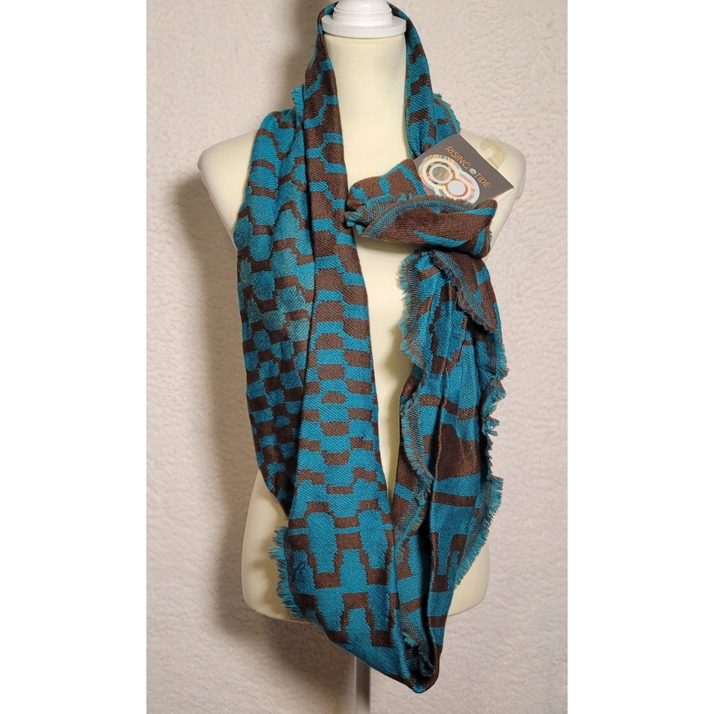 NEW Rising‎ Tide Infinity Scarf Teal Black NWT Fringe Women's 0730